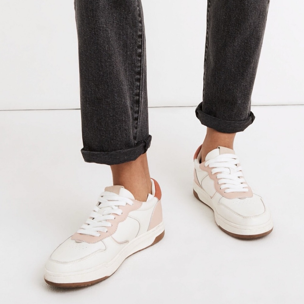 Madewell Court Sneakers White & Pink Leather SZ 6.5